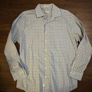 Peter Millar Shirt Mens XL Soft 100% Cotton Blue Plaid Button Down Shirt